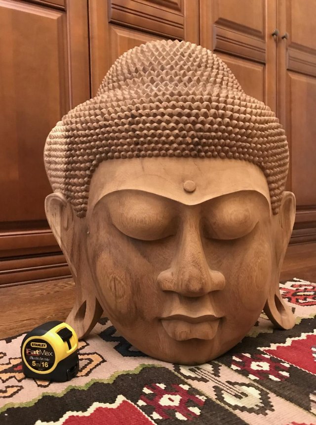 Image 2 of Beautiful Large Indonesian Wooden Carved Mask of Buddha Head