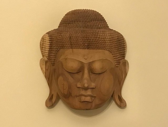 Image 3 of Beautiful Large Indonesian Wooden Carved Mask of Buddha Head
