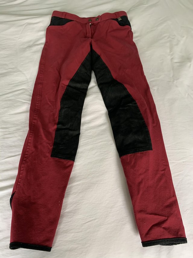 Image 3 of Cavallo breeches - size 24L Maroon with black suede full sea
