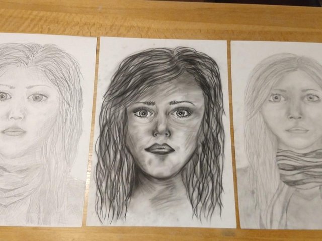 Preview of the first image of "Three Girls" signed originals.Pencil + charcoal..