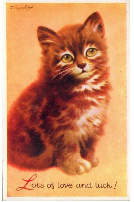 Preview of the first image of Vintage Bamforth Post Card - Lots Of Love & Luck! - Kitten.