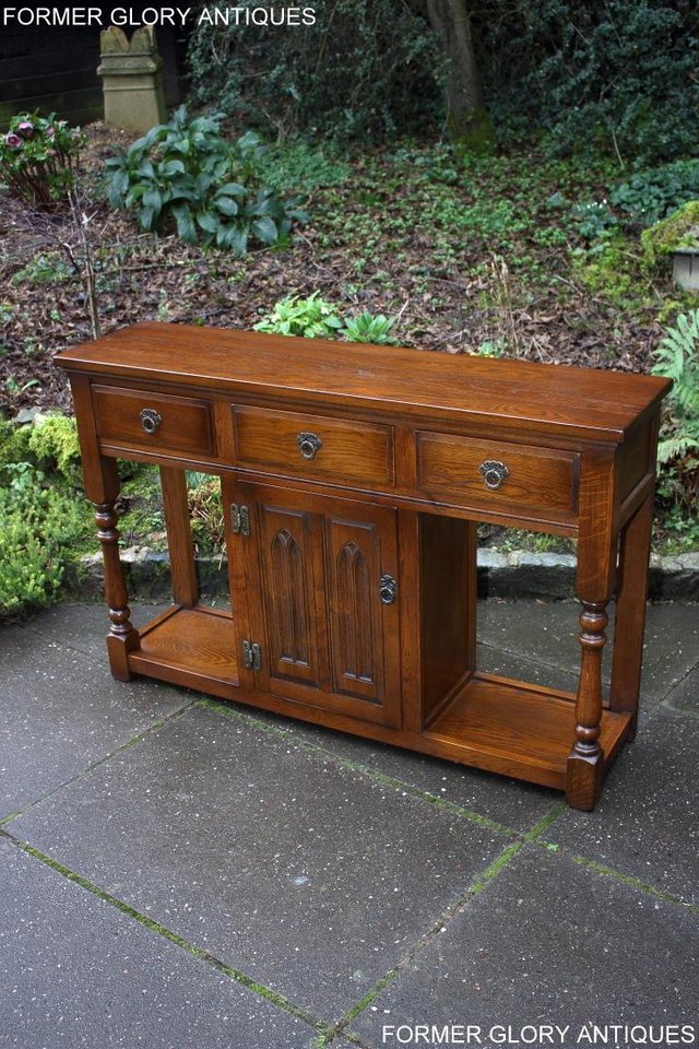 Image 14 of AN OLD CHARM LIGHT OAK CONSOLE TABLE SIDEBOARD DRESSER BASE