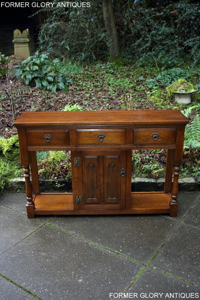 Image 19 of AN OLD CHARM LIGHT OAK CONSOLE TABLE SIDEBOARD DRESSER BASE