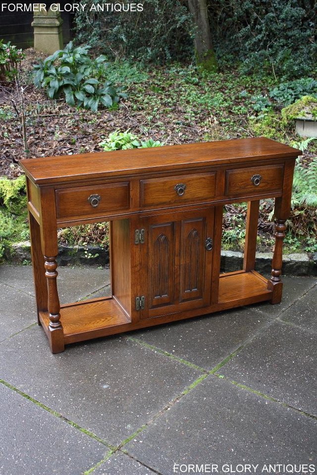 Image 25 of AN OLD CHARM LIGHT OAK CONSOLE TABLE SIDEBOARD DRESSER BASE