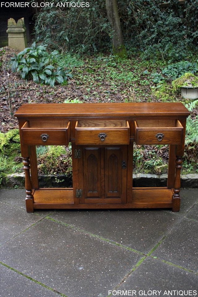 Image 42 of AN OLD CHARM LIGHT OAK CONSOLE TABLE SIDEBOARD DRESSER BASE
