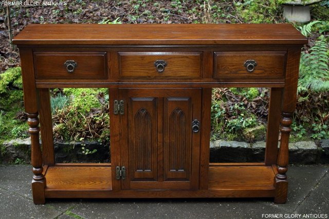 Image 44 of AN OLD CHARM LIGHT OAK CONSOLE TABLE SIDEBOARD DRESSER BASE