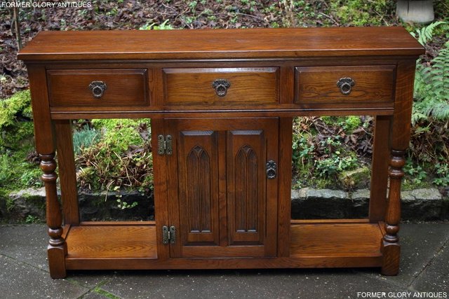 Image 76 of AN OLD CHARM LIGHT OAK CONSOLE TABLE SIDEBOARD DRESSER BASE