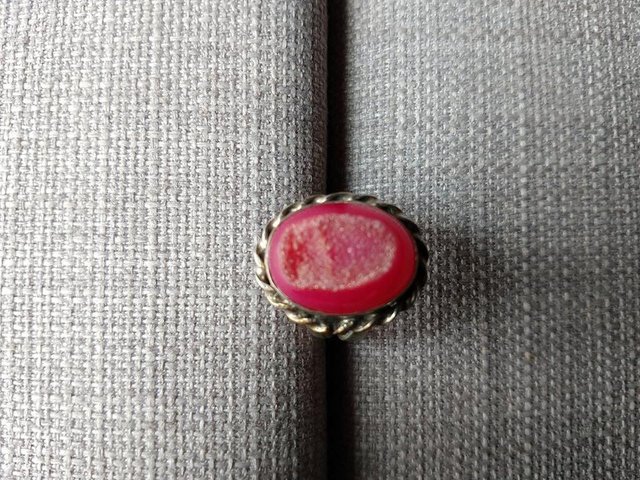 Preview of the first image of Solid silver+ pink gem geode stone ring.
