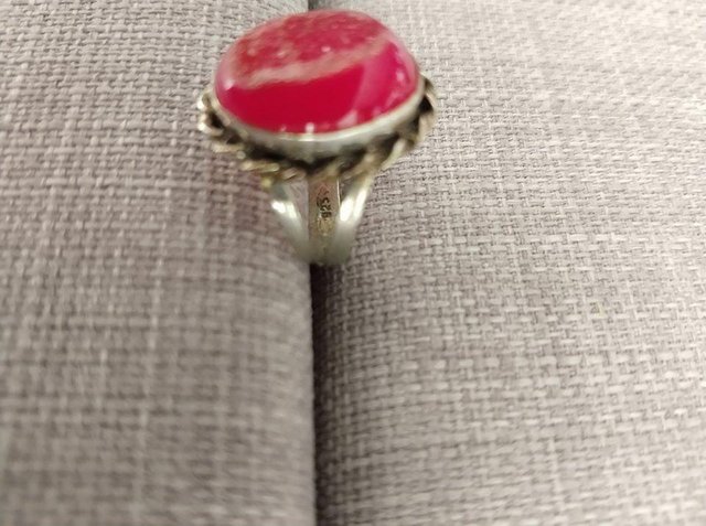Image 3 of Solid silver+ pink gem geode stone ring