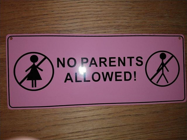 Preview of the first image of Pink "No Parents Allowed" metal sign. Looks new..
