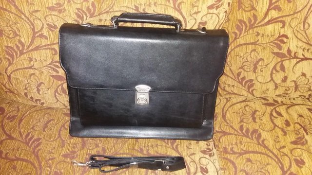 Preview of the first image of Faux Leather Black Laptop/Document case with shoulder strap.