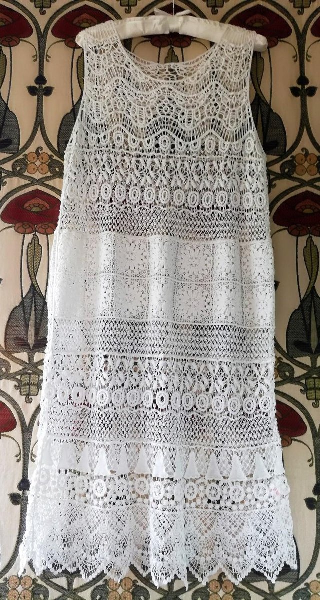 Preview of the first image of BOHO CROCHET BEACH DRESS PATCHWORK Round Neck Cotton Knitted.