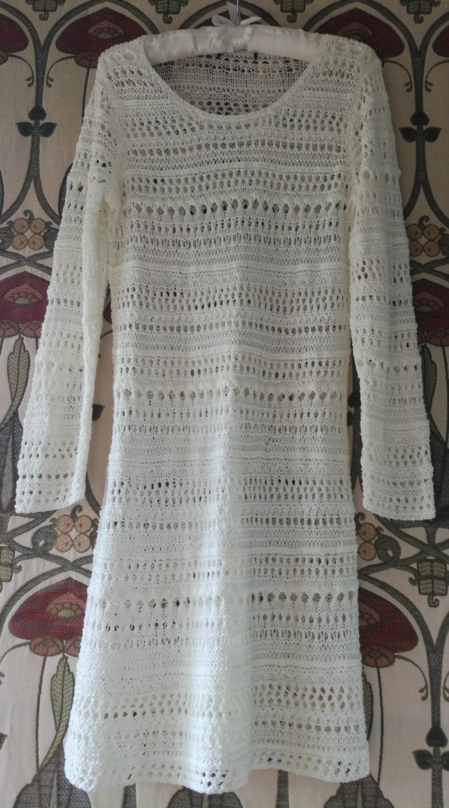Preview of the first image of BOHO CROCHET KNITTED JUMPER DRESS Slouch Knitwear Round Neck.