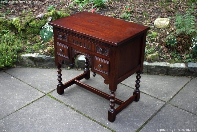 Image 3 of AN OLD CHARM TUDOR OAK SMALL WRITING TABLE DESK LAPTOP STAND