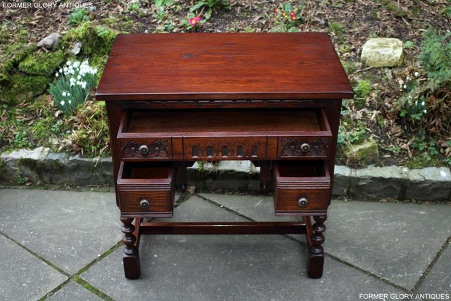 Image 4 of AN OLD CHARM TUDOR OAK SMALL WRITING TABLE DESK LAPTOP STAND
