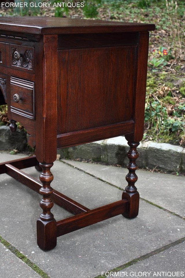 Image 8 of AN OLD CHARM TUDOR OAK SMALL WRITING TABLE DESK LAPTOP STAND