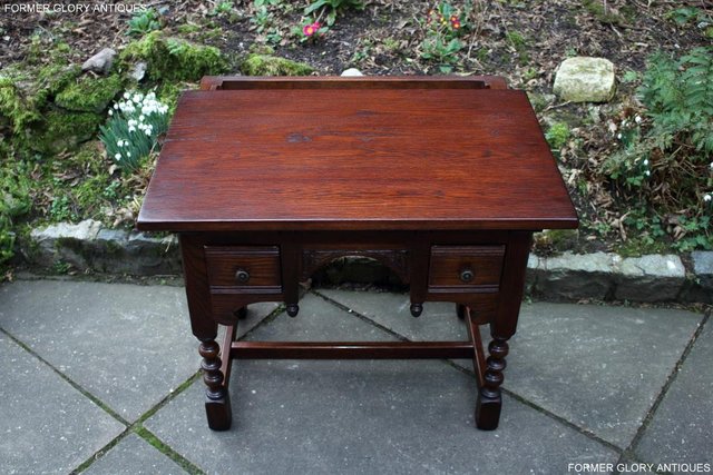 Image 11 of AN OLD CHARM TUDOR OAK SMALL WRITING TABLE DESK LAPTOP STAND