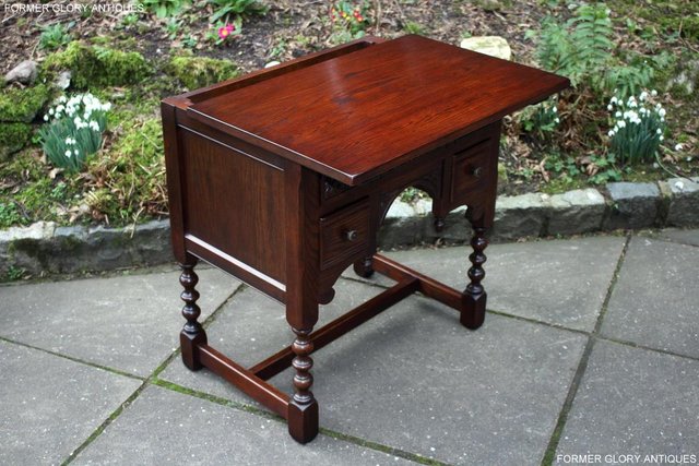 Image 12 of AN OLD CHARM TUDOR OAK SMALL WRITING TABLE DESK LAPTOP STAND