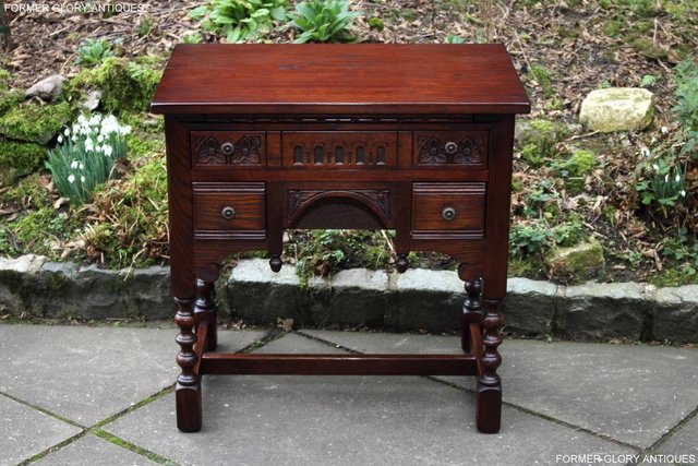 Image 27 of AN OLD CHARM TUDOR OAK SMALL WRITING TABLE DESK LAPTOP STAND