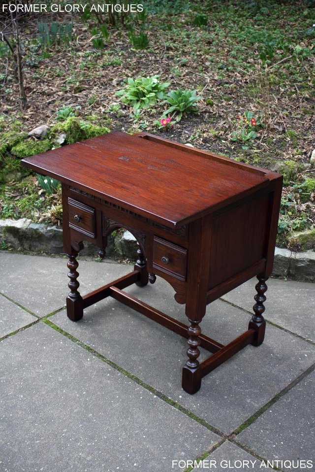 Image 44 of AN OLD CHARM TUDOR OAK SMALL WRITING TABLE DESK LAPTOP STAND