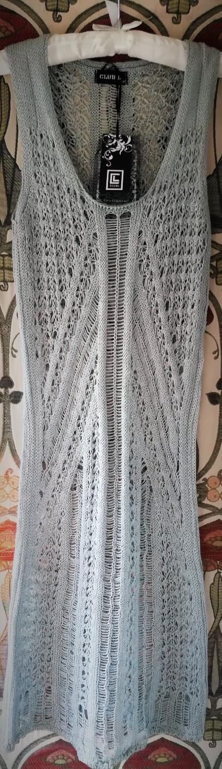 Image 3 of BNWT 2 CROCHET KNITTED JUMPER DRESSES Grey Boat & Round Neck