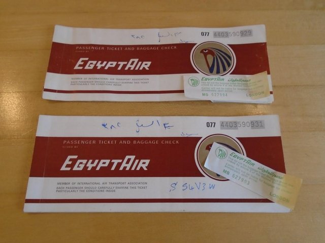 Preview of the first image of Two return Egyptair tickets from September 1980.