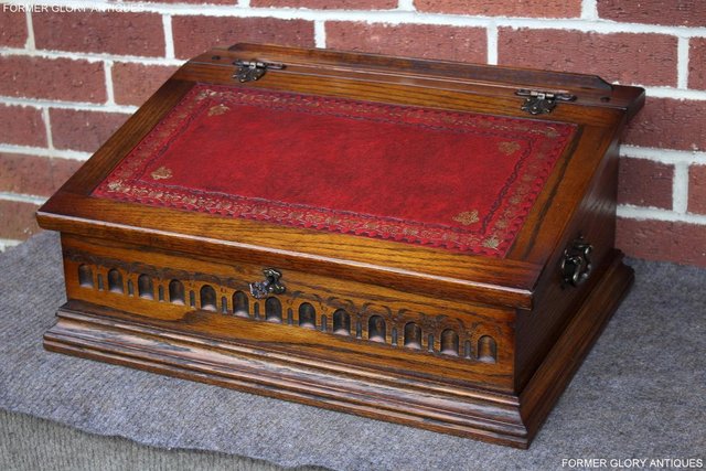 Image 2 of AN OLD CHARM LIGHT OAK WRITING SLOPE BOX TABLE DESK CABINET