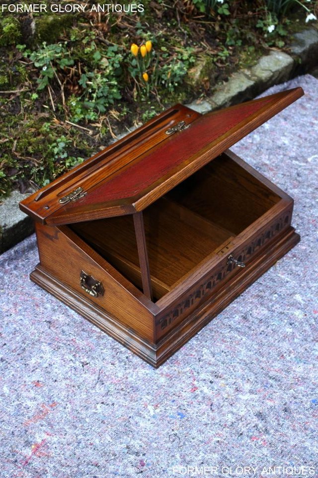 Image 7 of AN OLD CHARM LIGHT OAK WRITING SLOPE BOX TABLE DESK CABINET