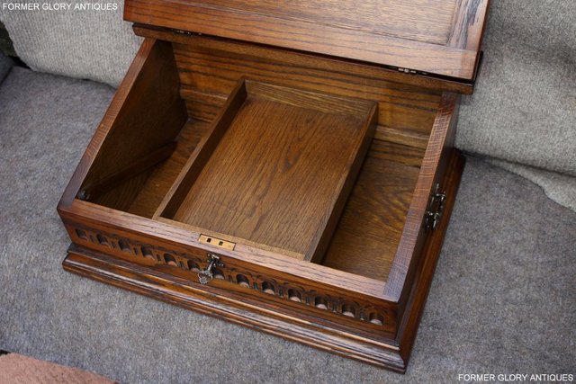 Image 10 of AN OLD CHARM LIGHT OAK WRITING SLOPE BOX TABLE DESK CABINET