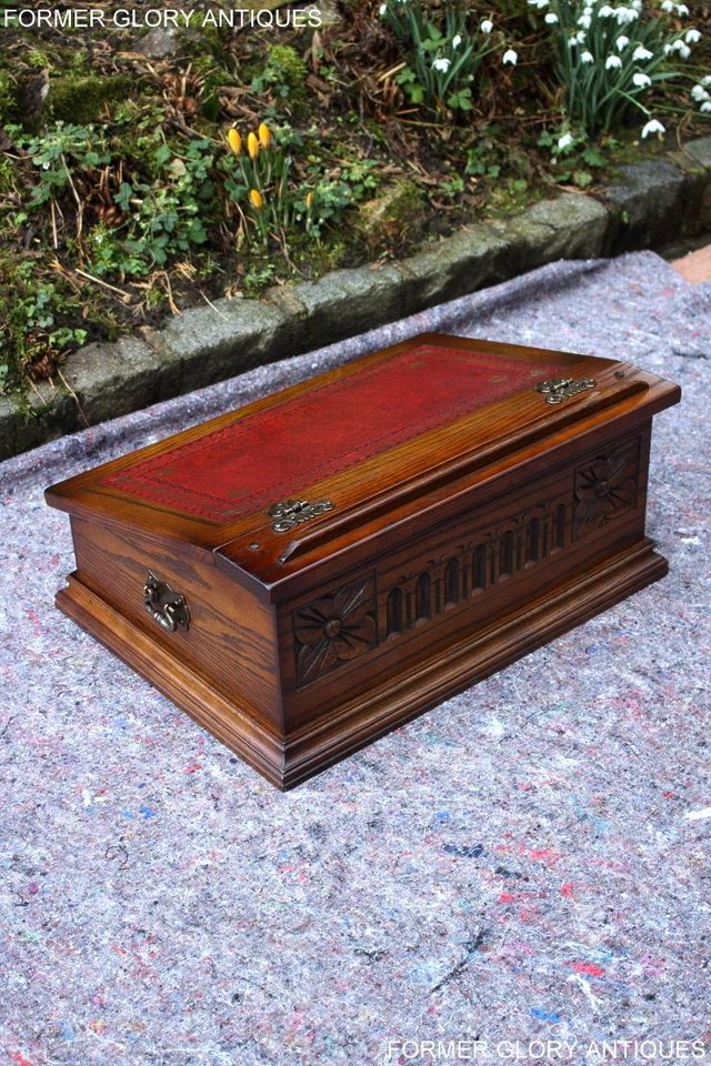 Image 11 of AN OLD CHARM LIGHT OAK WRITING SLOPE BOX TABLE DESK CABINET