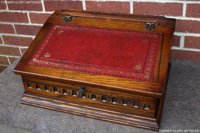 Image 15 of AN OLD CHARM LIGHT OAK WRITING SLOPE BOX TABLE DESK CABINET