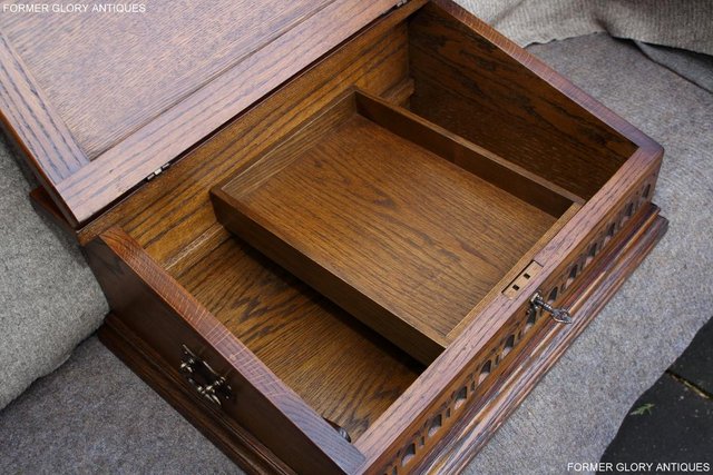 Image 35 of AN OLD CHARM LIGHT OAK WRITING SLOPE BOX TABLE DESK CABINET