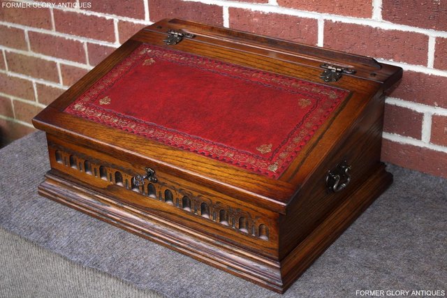 Image 40 of AN OLD CHARM LIGHT OAK WRITING SLOPE BOX TABLE DESK CABINET