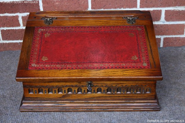 Image 43 of AN OLD CHARM LIGHT OAK WRITING SLOPE BOX TABLE DESK CABINET
