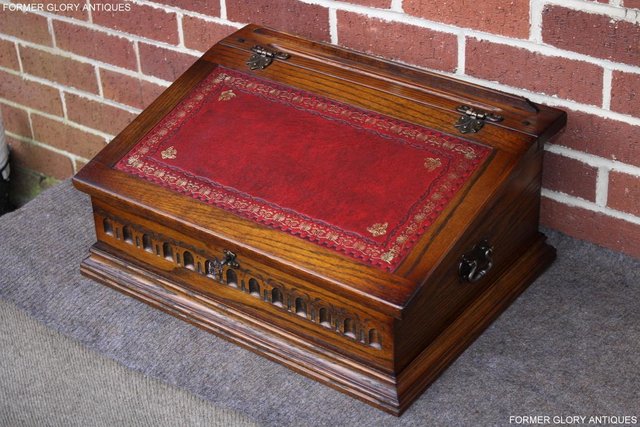 Image 53 of AN OLD CHARM LIGHT OAK WRITING SLOPE BOX TABLE DESK CABINET