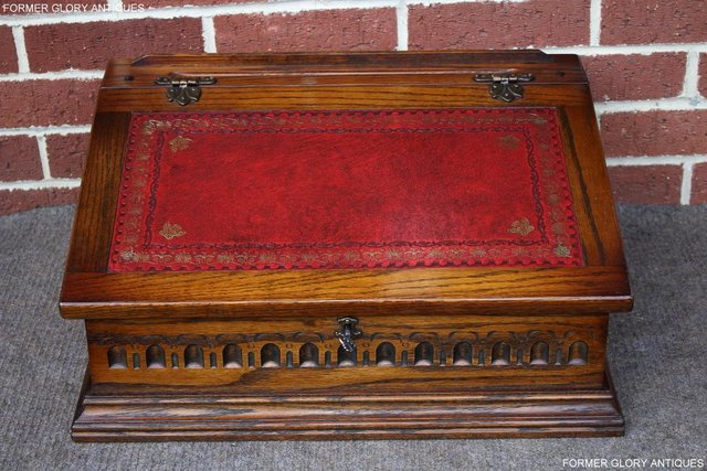 Image 55 of AN OLD CHARM LIGHT OAK WRITING SLOPE BOX TABLE DESK CABINET