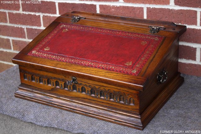 Image 86 of AN OLD CHARM LIGHT OAK WRITING SLOPE BOX TABLE DESK CABINET