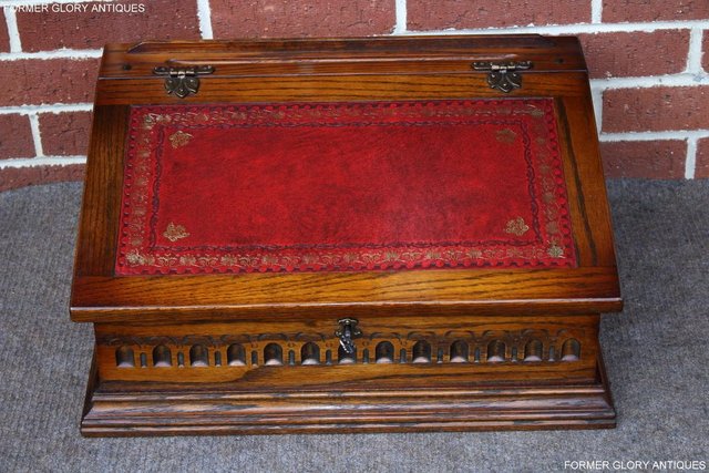 Image 88 of AN OLD CHARM LIGHT OAK WRITING SLOPE BOX TABLE DESK CABINET