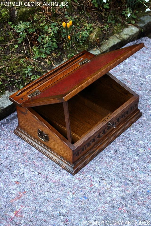 Image 96 of AN OLD CHARM LIGHT OAK WRITING SLOPE BOX TABLE DESK CABINET