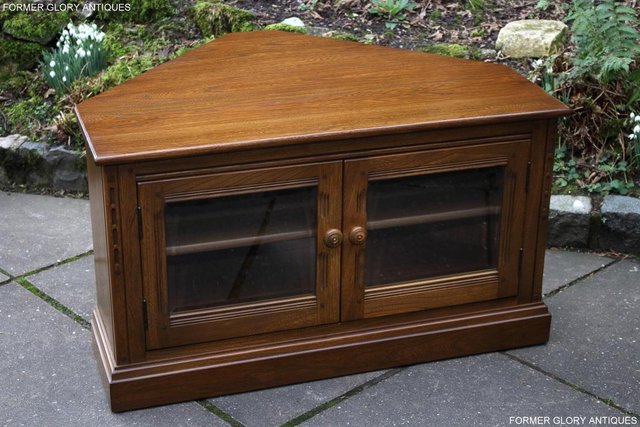 Image 3 of AN ERCOL GOLDEN DAWN CORNER TV CABINET DVD STAND TABLE UNIT