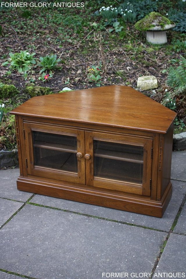 Image 7 of AN ERCOL GOLDEN DAWN CORNER TV CABINET DVD STAND TABLE UNIT