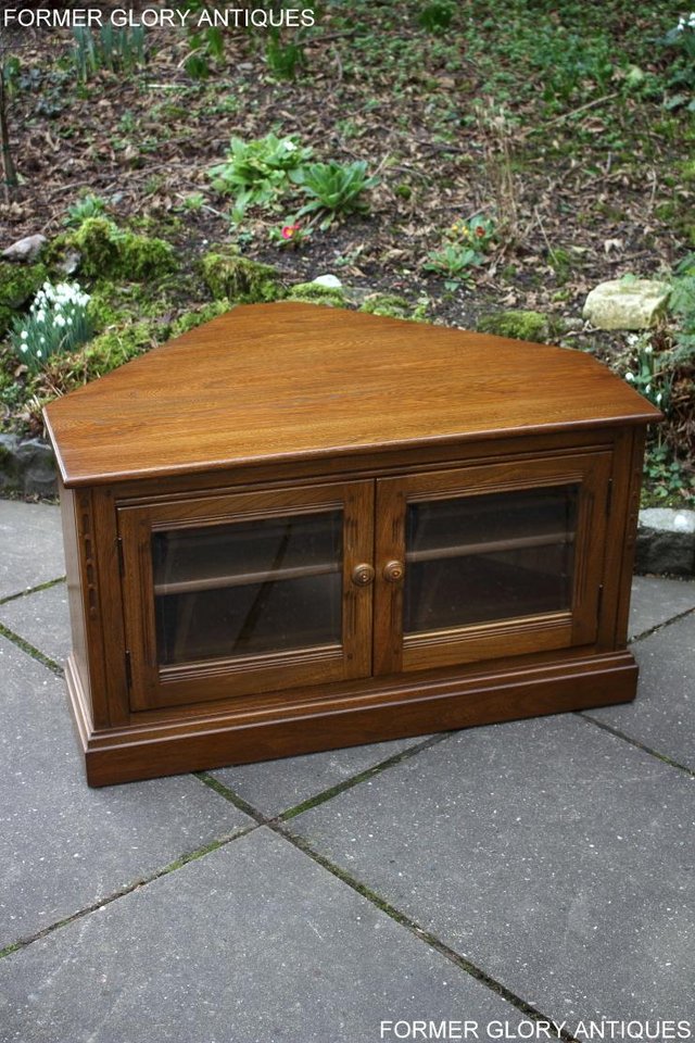 Image 10 of AN ERCOL GOLDEN DAWN CORNER TV CABINET DVD STAND TABLE UNIT