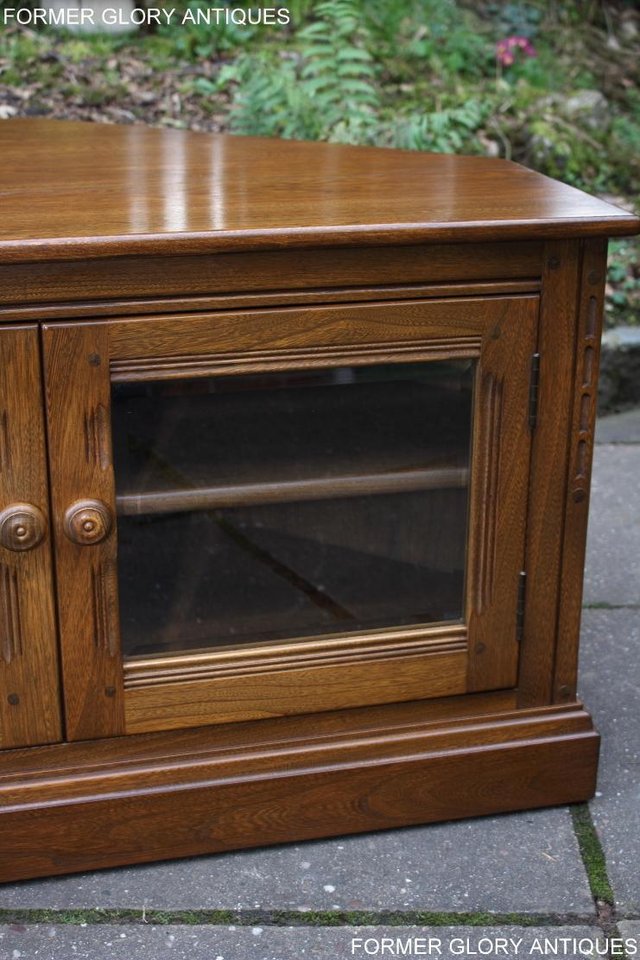 Image 23 of AN ERCOL GOLDEN DAWN CORNER TV CABINET DVD STAND TABLE UNIT