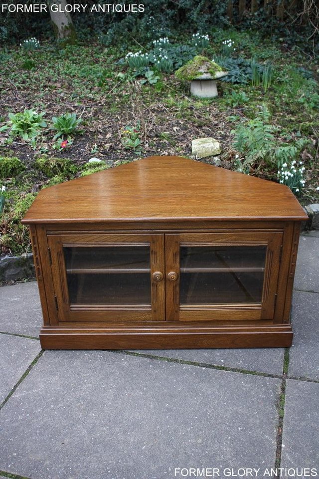 Image 28 of AN ERCOL GOLDEN DAWN CORNER TV CABINET DVD STAND TABLE UNIT
