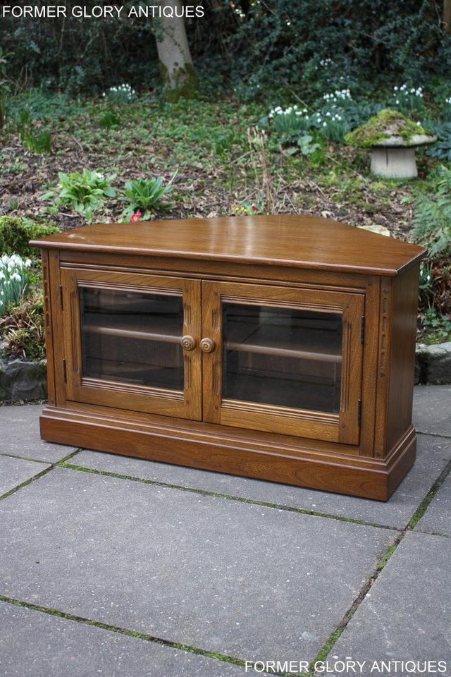 Image 33 of AN ERCOL GOLDEN DAWN CORNER TV CABINET DVD STAND TABLE UNIT