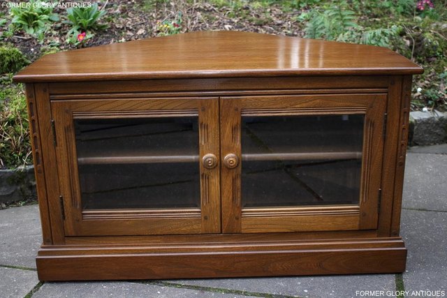 Image 37 of AN ERCOL GOLDEN DAWN CORNER TV CABINET DVD STAND TABLE UNIT
