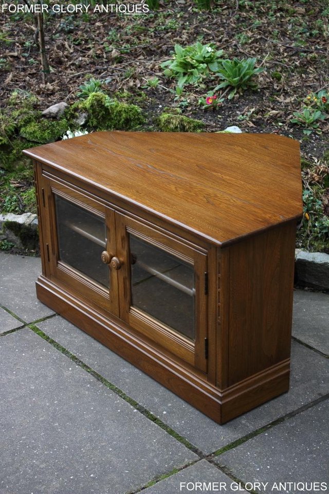 Image 47 of AN ERCOL GOLDEN DAWN CORNER TV CABINET DVD STAND TABLE UNIT
