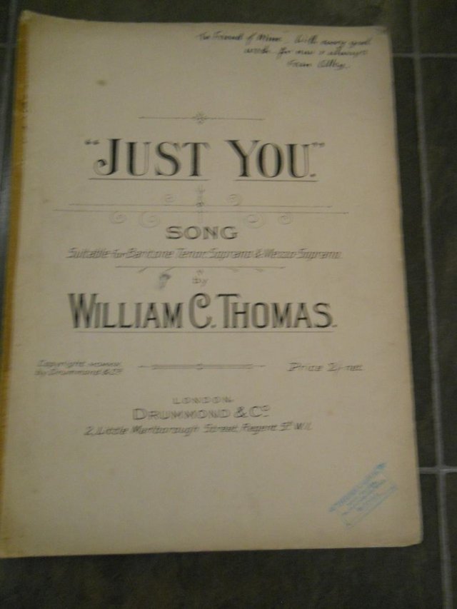 Preview of the first image of Vintage "Just You"Words & Music by William C Thomas.