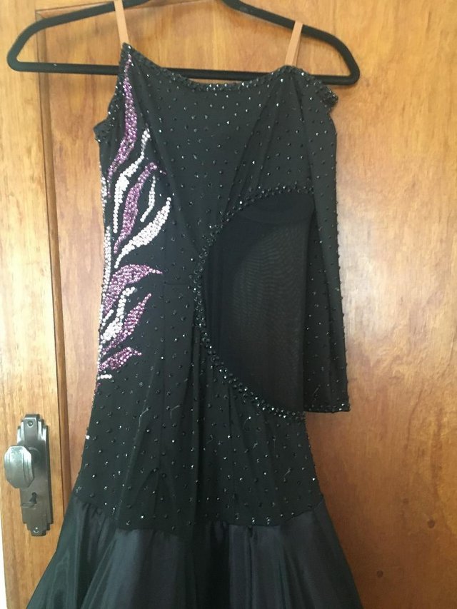 Preview of the first image of Competition Ballroom Black / Purple Dress (size10/12).
