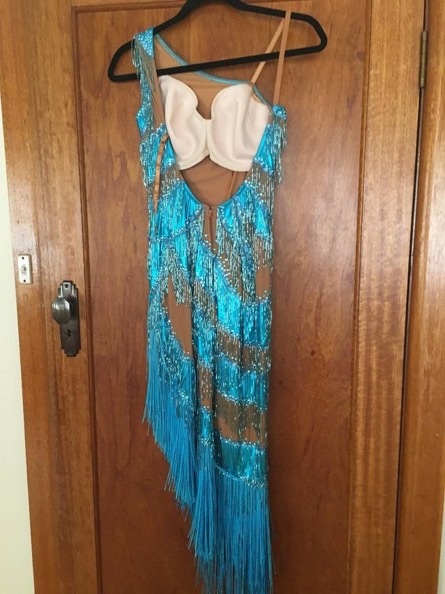 Image 1 of Competition Latin Blue Sequin Dress (Size 10/12)